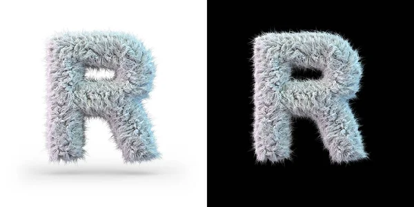 Wielka litera R. Duża litera. Biała puszysta czcionka na czarno-białym tle. 3D — Zdjęcie stockowe