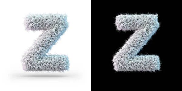 Hoofdletter Z, hoofdletter. Wit pluizig lettertype op zwart-witte achtergrond. 3D — Stockfoto