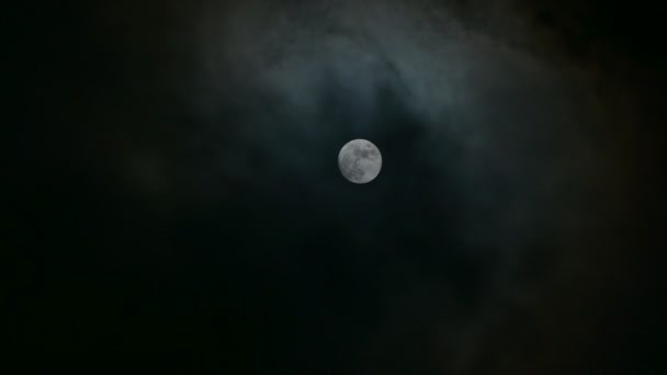 Nuvole Muovono Attraverso Luna Piena Atmosfera Sembra Misteriosa Spaventosa Video — Video Stock