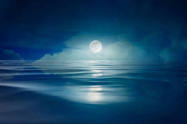 Luna Llena Mar Por Noche —  Fotos de Stock