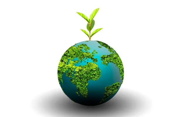 Earth Day Tree Green Earth White Isolate Background — Stock Photo, Image