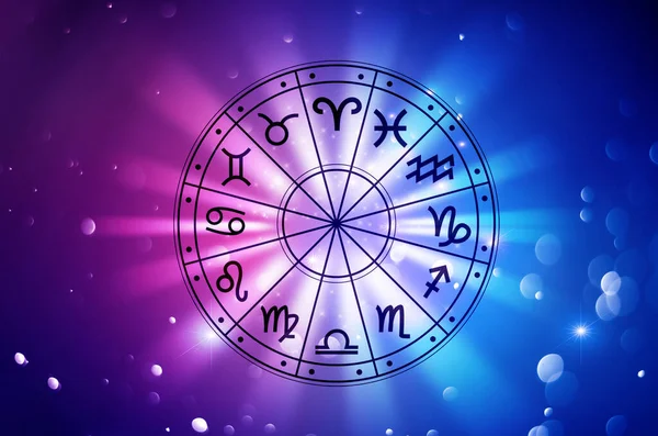 Signes Zodiaque Intérieur Cercle Horoscope Astrologie Dans Ciel Avec Nombreuses — Photo