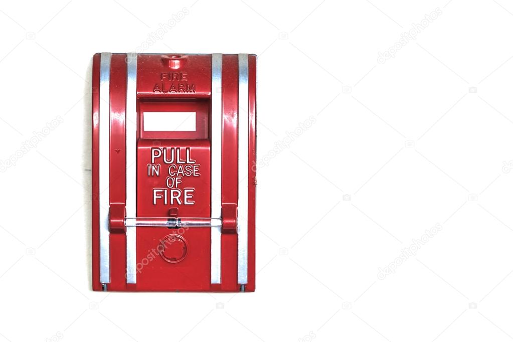 Wall Mounted Fire Alarm isolated on White Background, Closeup