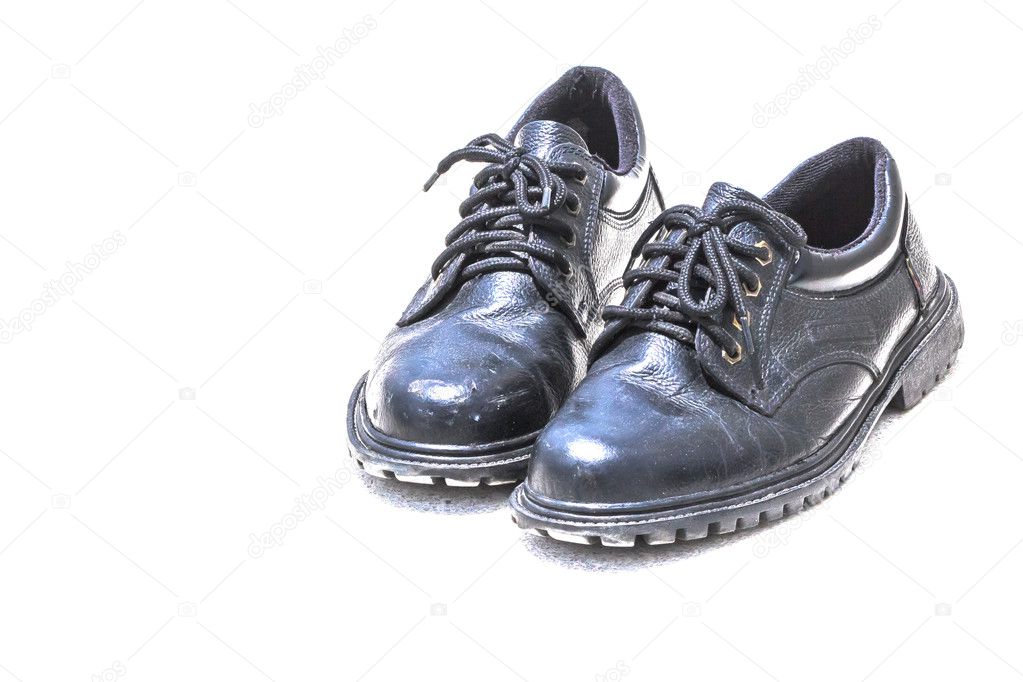 Old Black Shoes on white Background