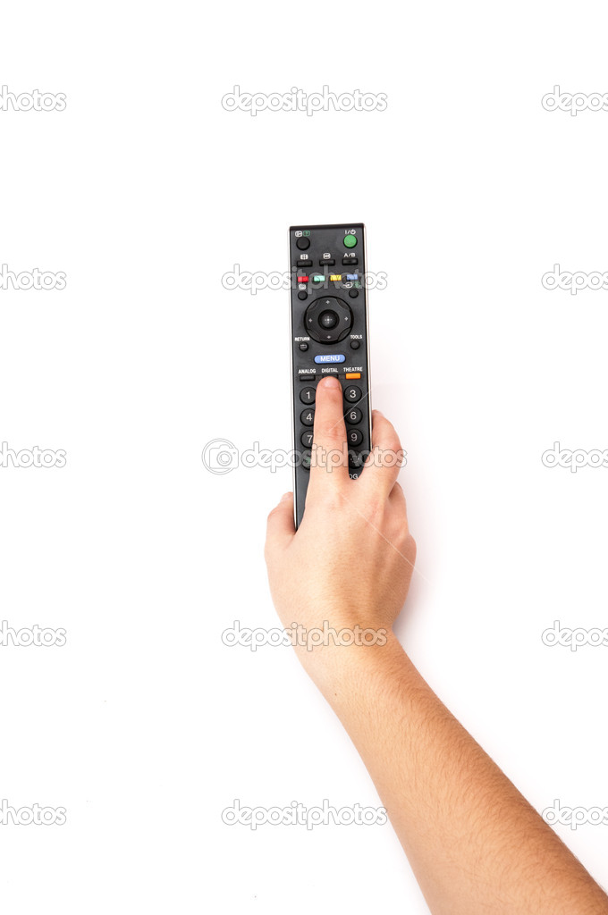 hand holding a TV remote control
