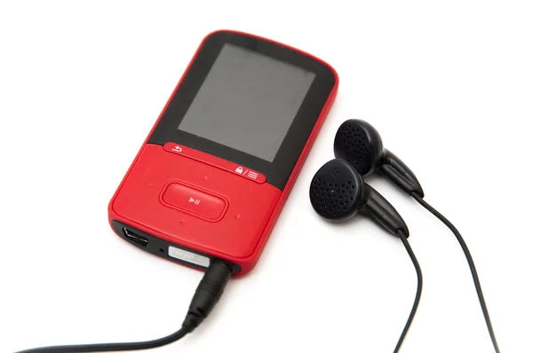 Mp3 rojo con auriculares —  Fotos de Stock