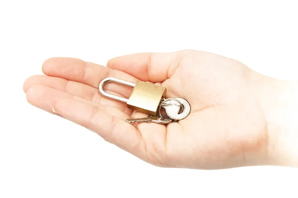 Mano con serratura e chiavi — Foto Stock