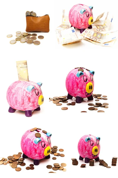Colagem de porcos com dinheiro — Fotografia de Stock