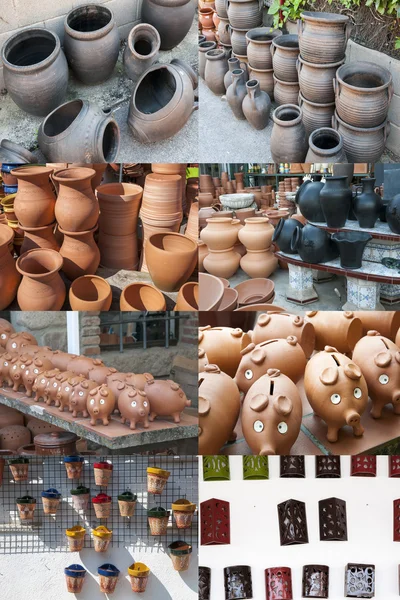 Collage de différentes pièces de poterie — Photo