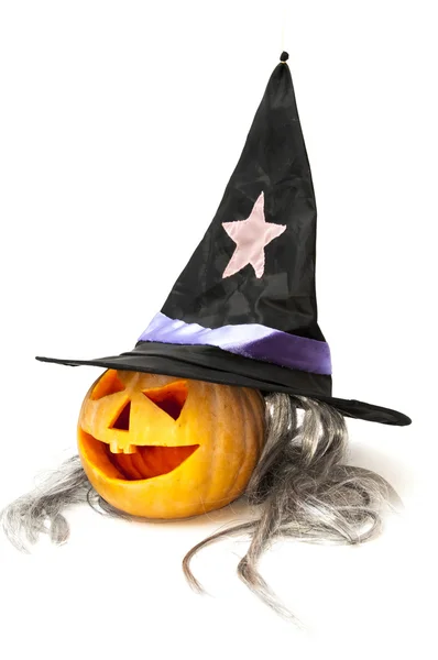 Halloween pumpkin with witch hat — Stock Photo, Image
