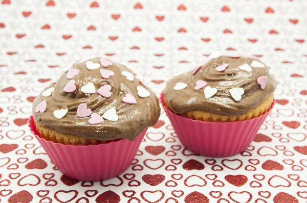 Cupcakes with hearts — Stock Photo, Image