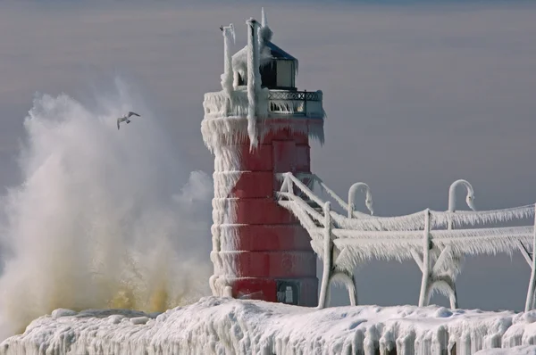 Winter, South Haven Lighthouse — Stock Photo, Image