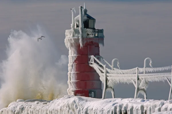 Kış, south haven deniz feneri — Stok fotoğraf