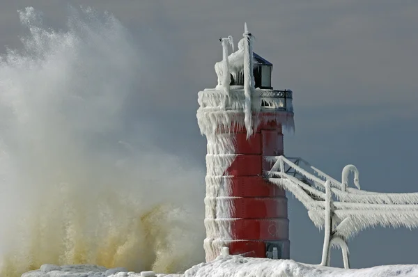 Kış, south haven deniz feneri — Stok fotoğraf