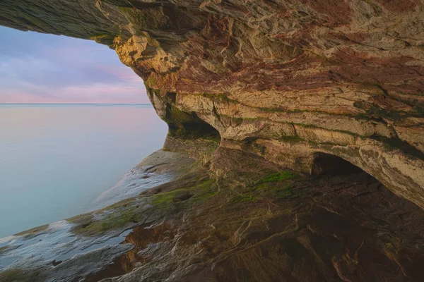 Landscape Sunset Interior Sea Cave Paradise Point Lake Superior Michigans — Stock Photo, Image