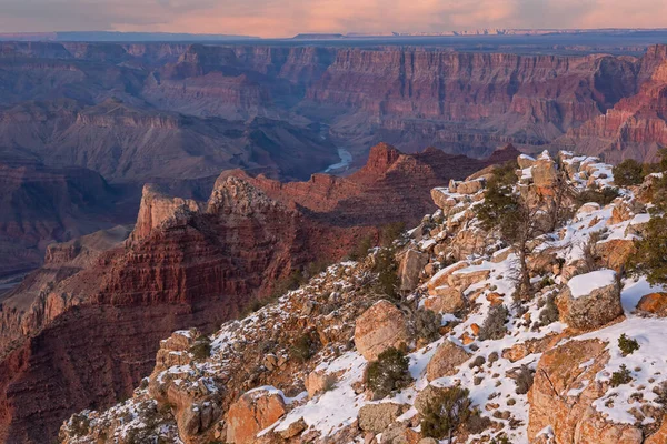 Winterlandschaft Mit Blick Auf Colorado River Südrand Grand Canyon Nationalpark — Stockfoto
