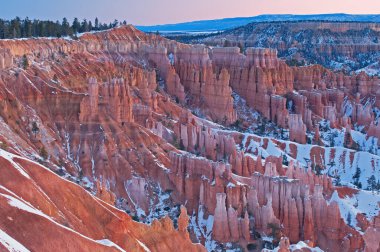Bryce Canyon Ulusal Parkı 'nın şafağında kış manzarası, Utah, ABD 
