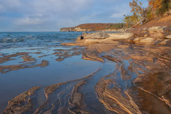 Őszi Táj Homokkő Partvonalán Lake Superior Pictured Rocks National Lakeshore — Stock Fotó