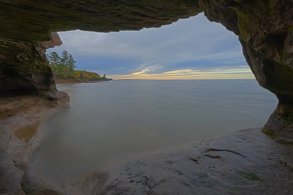 Autumn Landscape Sunset Interior Sea Cave Paradise Point Lake Superior — Stock Photo, Image