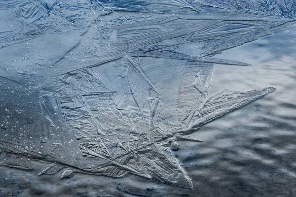 Winter Close Abstract Silvery Blue Ice Pattern Lake Doster Michigan — Fotografia de Stock