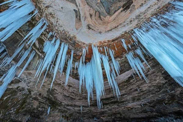 Paisagem Uma Caverna Gelo Manchada Mineral Interior Grand Island National — Fotografia de Stock