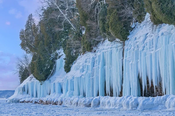 Landscape Dawn Iced Shoreline Grand Island Dawn Grand Island National — Stock Photo, Image