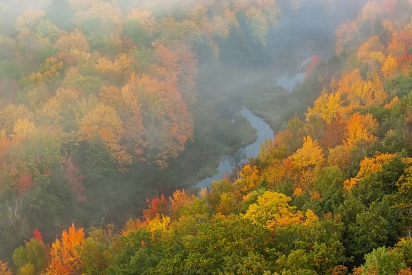 Foggy Landscape Autumn Forest Lake Clouds Porcupine Mountains Wilderness State — Stockfoto