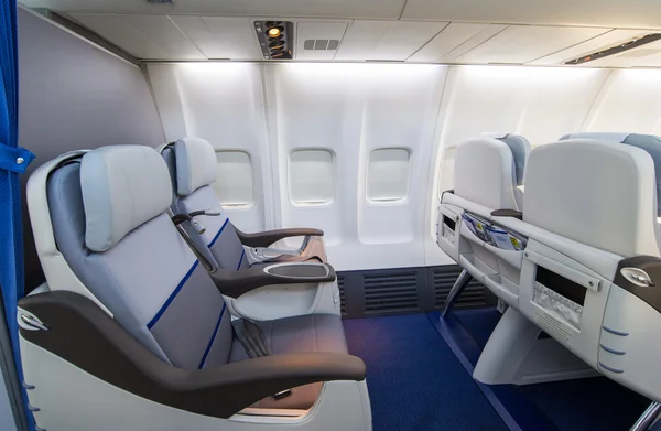 Classe executiva Assentos dentro de um avião — Fotografia de Stock
