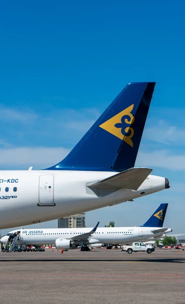 Transport Aircraft Air Astana Company Public Airport Sunny Day — ストック写真