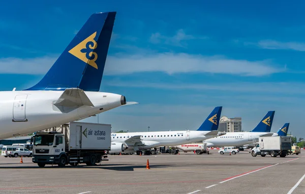 Air Astana Company Transport Aircrafts Public Airport Sunny Day — 스톡 사진