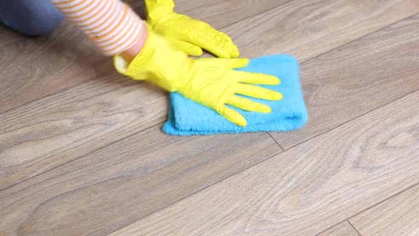 Mulher mão lavar o chão com um pano de perto — Vídeo de Stock