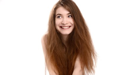 Aptal kadın tarafına bakarak gülen.