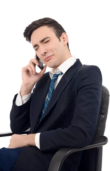Young businessman crying on the phone. — Stock Photo, Image