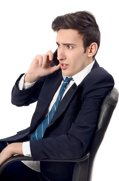 Joven hombre de negocios gritando por teléfono . — Foto de Stock