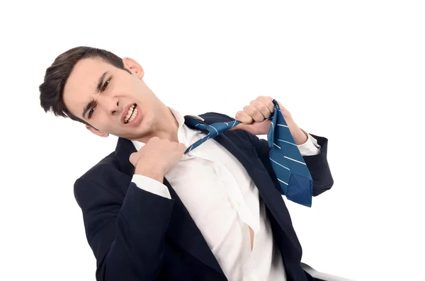 Joven hombre de negocios desnudando su traje, tirando de su corbata . —  Fotos de Stock