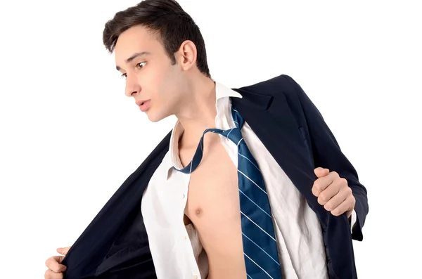 Young business man undressing his suit. Business is over. — Stock Photo, Image