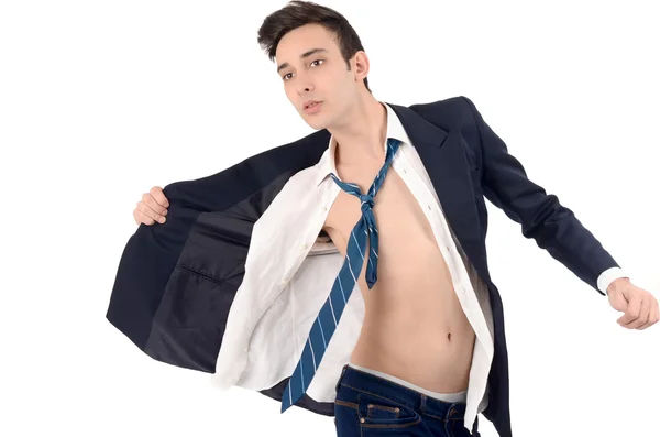 Young business man undressing his suit. Business is over. — Stock Photo, Image