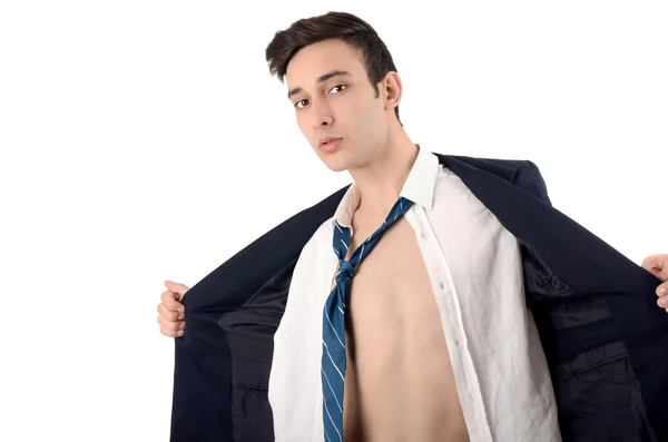 Un giovane uomo d'affari che si spoglia il vestito. Gli affari sono finiti. . — Foto Stock