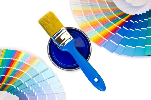 Blue paint and swatches. — Stock Photo, Image