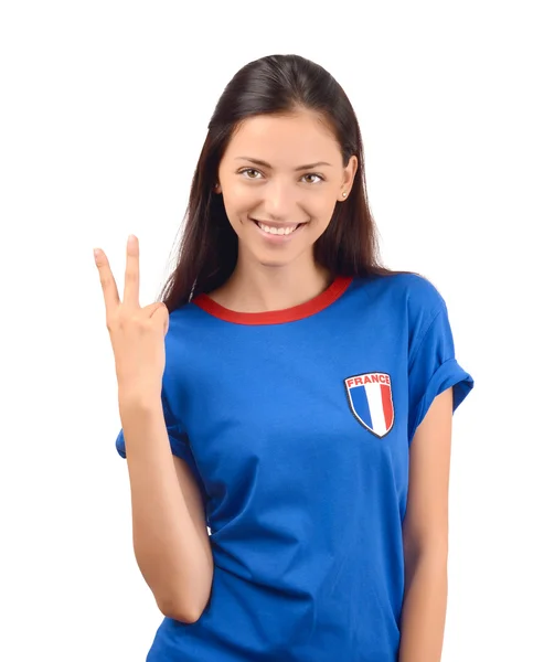 Menina assinatura vitória para a França . — Fotografia de Stock