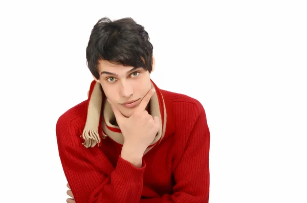 Porträt eines gutaussehenden jungen Mannes, der für einen kalten Winter gekleidet ist. — Stockfoto