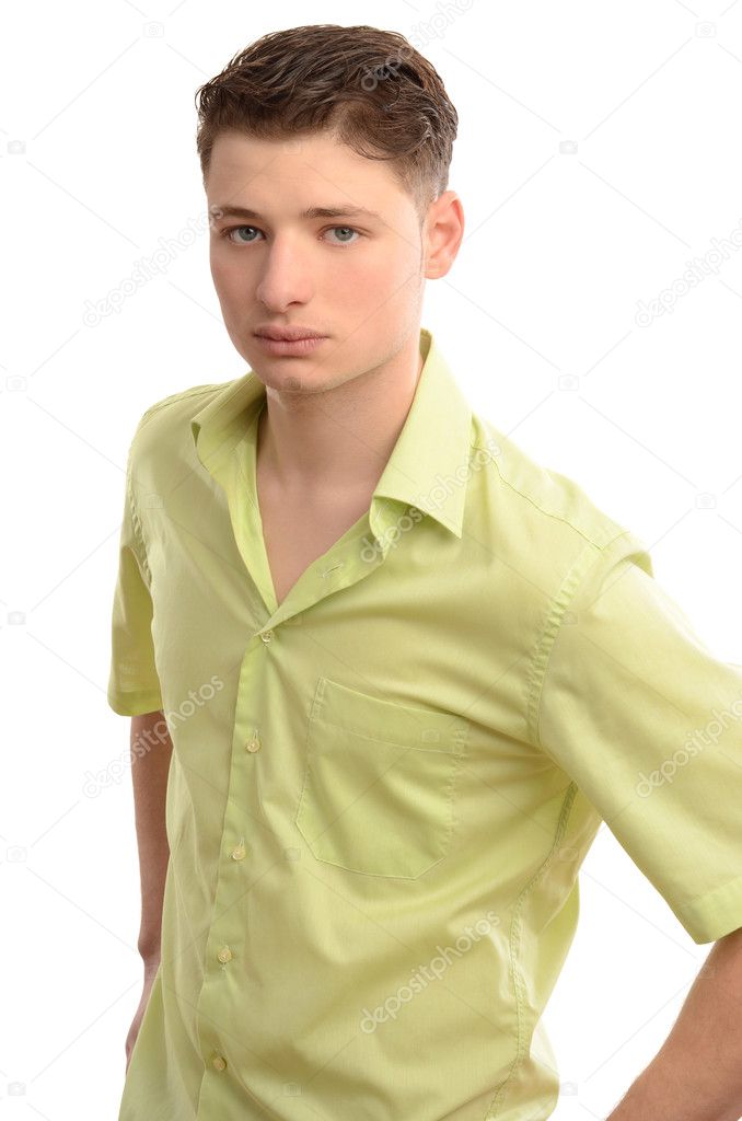 Portrait of a young business man wearing a green shirt.