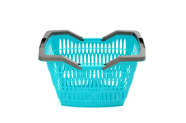 Blue plastic shopping basket isolated on white. — Stock Photo, Image