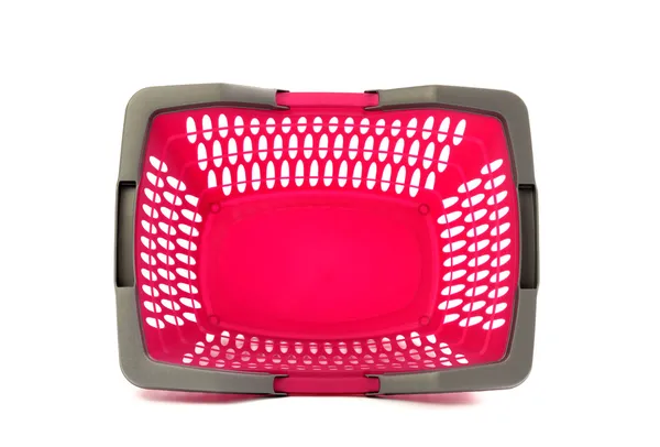 Pink plastic shopping basket isolated on white. — Stock Photo, Image