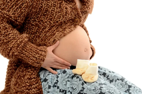 Närbild på gravid mage, — Stockfoto