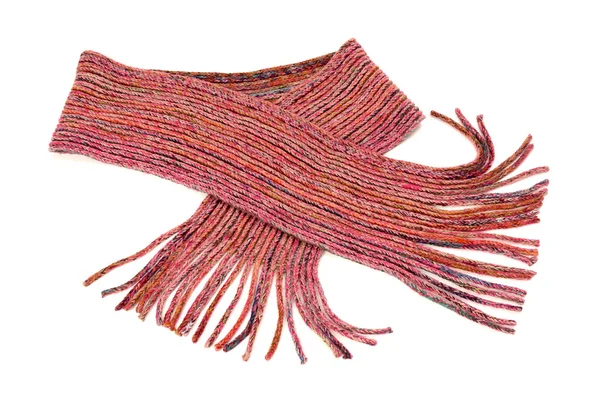 Pink winter scarf with fringe nicely arranged. — Stock Photo, Image