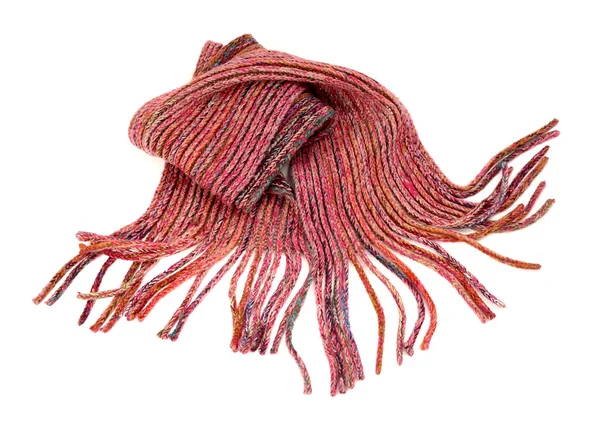 Pink winter scarf with fringe nicely arranged. — Stock Photo, Image