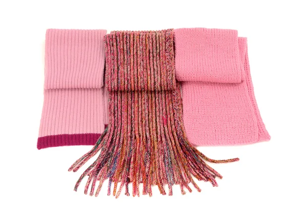 Three cute pink winter scarves nicely arranged. — Stock Photo, Image