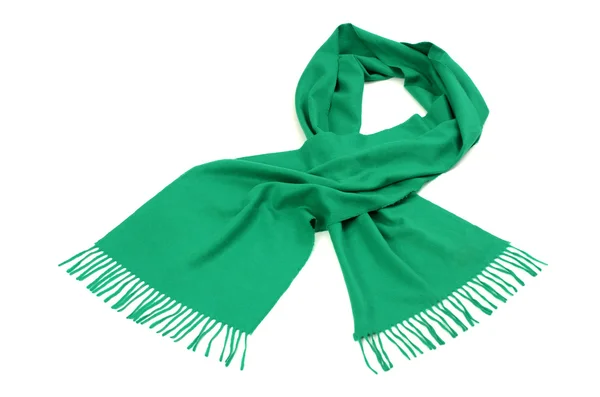 Green scarf with fringe for winter. — Stock Photo, Image