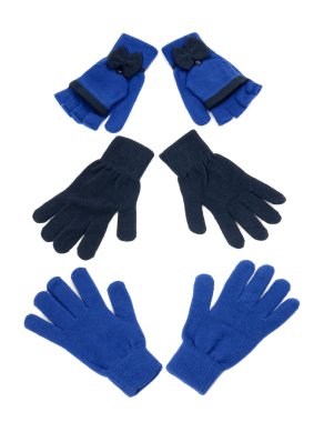 Three pair of dark blue gloves.